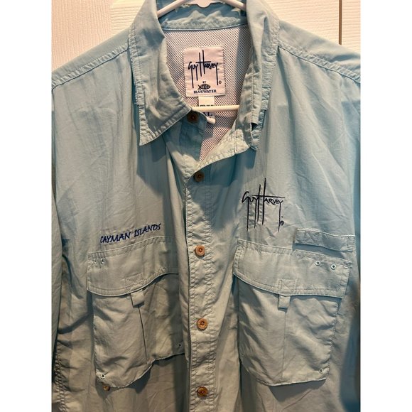Guy Harvey Signed Autograph Short Sleeve Fishing Shirt XL Aqua Blue Nylon Vented - Picture 4 of 6